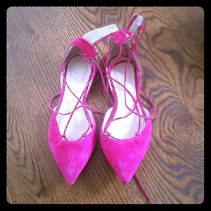 J Crew lace up flats in fuschia